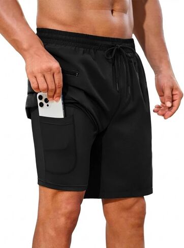 Mens Swim Trunks with Compression Liner 9 Inch Quick Dry 2 in 1 Swimming Board Shorts Bathing Suit w/Zipper Pockets in Kuwait