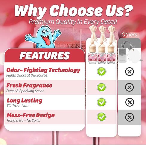 معطر هواء معلق للسيارة - رائحة تدوم طويلاً، مزيل للرائحة، مستلزمات منزلية، موزع عطور للسيارة المنعشة - 3 عبوات - بلون الشمبانيا الوردي in Kuwait