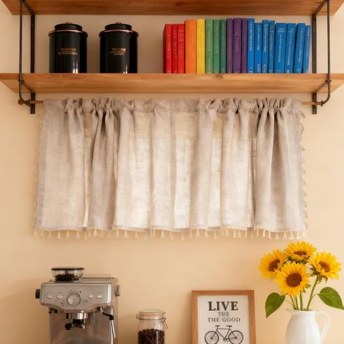 1Pc Boho Linen Window Valance with Tassels 58.5inch x 17.5inch Country Farmhouse Curtain for Kitchen Living Room Bedroom Bathroom Laundry Room Window Treatment in Saudi Arabia