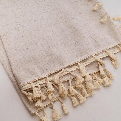 1Pc Boho Linen Window Valance with Tassels 58.5inch x 17.5inch Country Farmhouse Curtain for Kitchen Living Room Bedroom Bathroom Laundry Room Window Treatment in Saudi Arabia