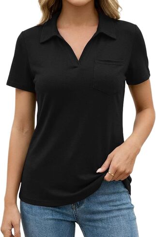 Decrum Pocket Polo Shirts for Women - Casual Buttonless Collared Womens Polos Short Sleeve in Saudi Arabia