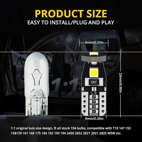 حزمة من 2 T10 3030 3smd مصابيح LED بيضاء فائقة السطوع 168 2825 194 شرائح CANBUS لأضواء لوحة الترخيص شاحنة ضوء داخلي قبة ضوء خريطة ضوء باب ضوء علامة مجاملة داخل ضوء السيارة in Kuwait