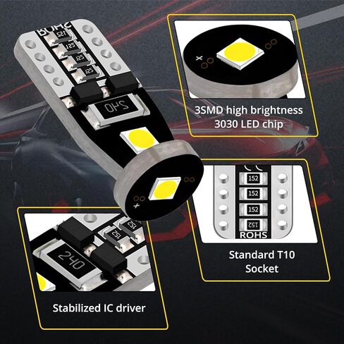 حزمة من 2 T10 3030 3smd مصابيح LED بيضاء فائقة السطوع 168 2825 194 شرائح CANBUS لأضواء لوحة الترخيص شاحنة ضوء داخلي قبة ضوء خريطة ضوء باب ضوء علامة مجاملة داخل ضوء السيارة in Kuwait