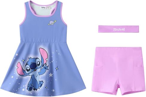 Disney Frozen Elsa Princess Stitch Minnie Girls Tennis Dress Sleeveless Golf Outfit with Shorts Pocket & Headband 2-9 Years in Saudi Arabia