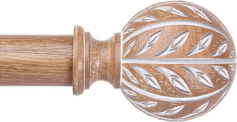 Boho Wood Curtain Rod, Decorative Curtain Rods for Windows 48 to 84 Inch with Handmade Wood Grain Leaf Finials, 1 Inch Adjustable Heavy Duty Vintage Rustic Window Treatment Rods, Easy Install in Kuwait