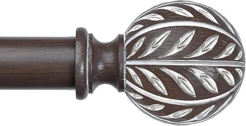 Boho Wood Curtain Rod, Decorative Curtain Rods for Windows 48 to 84 Inch with Handmade Wood Grain Leaf Finials, 1 Inch Adjustable Heavy Duty Vintage Rustic Window Treatment Rods, Easy Install in Kuwait