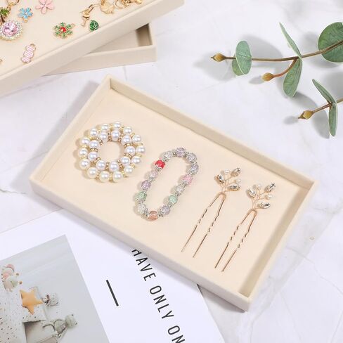 12 قطعة من صينية المجوهرات المخملية الصغيرة، أدراج المجوهرات القابلة للتكديس، صواني تنظيم المجوهرات، صواني عرض المجوهرات للقلادة، القرط، الخاتم، السوار، 8.3 × 4.8 × 1 بوصة (بيج) in Kuwait