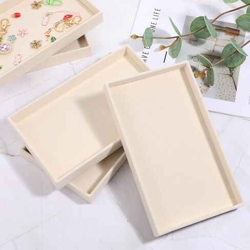 12 قطعة من صينية المجوهرات المخملية الصغيرة، أدراج المجوهرات القابلة للتكديس، صواني تنظيم المجوهرات، صواني عرض المجوهرات للقلادة، القرط، الخاتم، السوار، 8.3 × 4.8 × 1 بوصة (بيج) in Kuwait