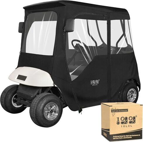 غطاء حاويات عربة الجولف لركاب EZGO TXT 2 (سقف يصل إلى 58 بوصة)، غطاء مطر مقاوم للرياح ومقاوم للماء، نافذة شفافة من 4 جوانب وباب بسحاب قابل للطي، كبير in Kuwait