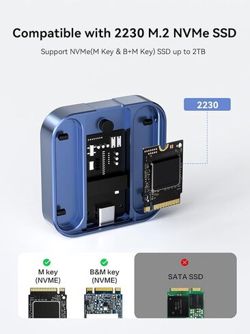 حاوية SSD 2230، حاوية ACASIS M.2 NVME SSD مع شفط مغناطيسي، USB 3.1 Gen 1 10 جيجابت في الثانية تدعم مفاتيح M وB+M وما يصل إلى 2 تيرابايت، حاوية NVME لأجهزة iPhone/iPad/MacBook/الكمبيوتر المحمول in Kuwait
