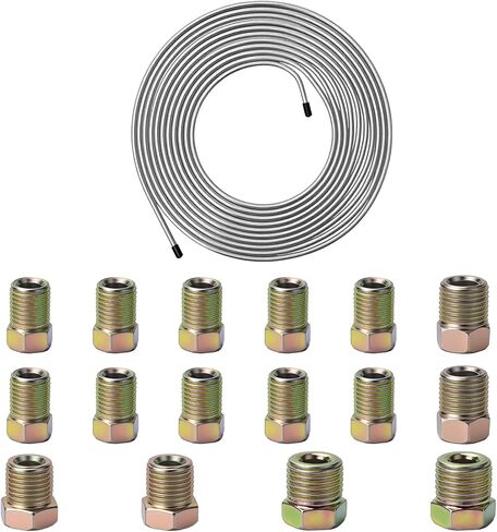 طقم خط فرامل مطور بطول 25 قدمًا و3/16 بوصة، يتميز بأنابيب مرنة جديدة مطلية بالزنك، ومناسبة لأنظمة الفرامل الهيدروليكية وأنظمة الوقود/ناقل الحركة (تتضمن 16 قطعة تركيب). in Kuwait
