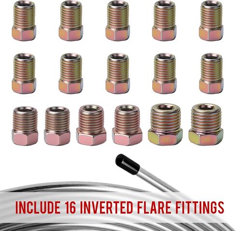 طقم خط فرامل مطور بطول 25 قدمًا و3/16 بوصة، يتميز بأنابيب مرنة جديدة مطلية بالزنك، ومناسبة لأنظمة الفرامل الهيدروليكية وأنظمة الوقود/ناقل الحركة (تتضمن 16 قطعة تركيب). in Kuwait