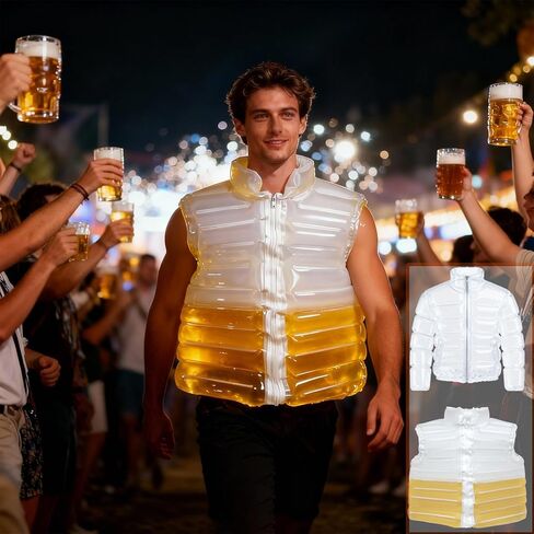 Transparent Beer-Filled Jacket for Pool & Party One Size Inflatable Beer Puffer Jacket with Straw, Novelty Wear for Festivals in Saudi Arabia