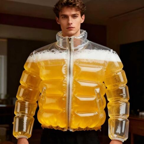 Transparent Beer-Filled Jacket for Pool & Party One Size Inflatable Beer Puffer Jacket with Straw, Novelty Wear for Festivals in Saudi Arabia