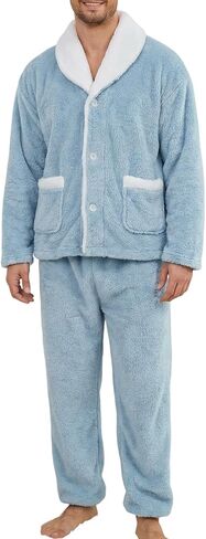 Gihuo Mens Button Down Pajama Sets Lounge Sleepwear Fuzzy 2 Piece Pjs Set Fleece Lounge Set Fluffy Pants Set in Saudi Arabia