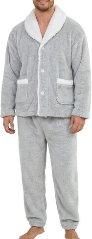 Gihuo Mens Button Down Pajama Sets Lounge Sleepwear Fuzzy 2 Piece Pjs Set Fleece Lounge Set Fluffy Pants Set in Saudi Arabia