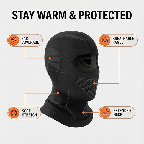Ski Mask for Men Balaclava Full Face Cover Black Wind Blocking Thermal Headwear Ear Coverage Soft Stretch Fabric for Winter Riding Skiing Outdoor Work in Saudi Arabia