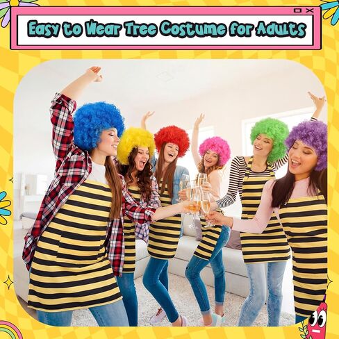 6 Set Party Supplies Funny Tree Costume Afro Wig Yellow and Black Striped Apron Reading Across America Day Costume Storybook Character Costumes in Saudi Arabia
