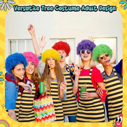 6 Set Party Supplies Funny Tree Costume Afro Wig Yellow and Black Striped Apron Reading Across America Day Costume Storybook Character Costumes in Saudi Arabia