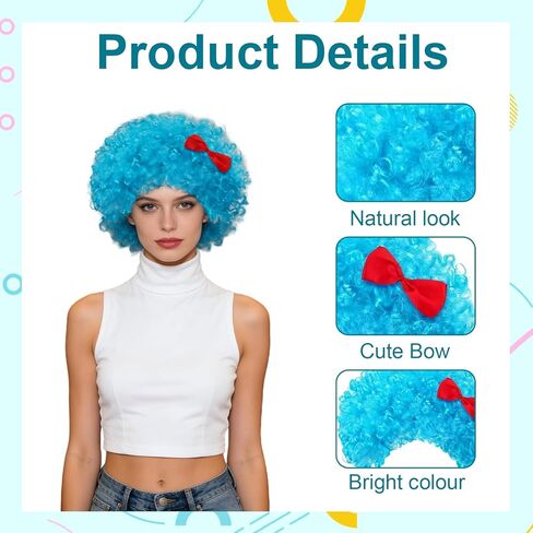 قطعتان من الشعر المستعار الأزرق المجعد، ثينج 1 وثينج 2، شعر مستعار أفرو أزرق لإكسسوارات اللعب التنكرية للهالوين، والحفلات ذات الطابع الخاص والمهرجانات الأخرى، هدايا غير تقليدية لأصدقائك وعائلتك in Kuwait