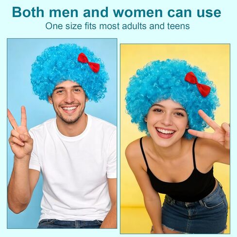 قطعتان من الشعر المستعار الأزرق المجعد، ثينج 1 وثينج 2، شعر مستعار أفرو أزرق لإكسسوارات اللعب التنكرية للهالوين، والحفلات ذات الطابع الخاص والمهرجانات الأخرى، هدايا غير تقليدية لأصدقائك وعائلتك in Kuwait