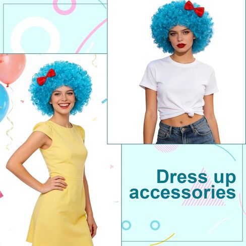 قطعتان من الشعر المستعار الأزرق المجعد، ثينج 1 وثينج 2، شعر مستعار أفرو أزرق لإكسسوارات اللعب التنكرية للهالوين، والحفلات ذات الطابع الخاص والمهرجانات الأخرى، هدايا غير تقليدية لأصدقائك وعائلتك in Kuwait