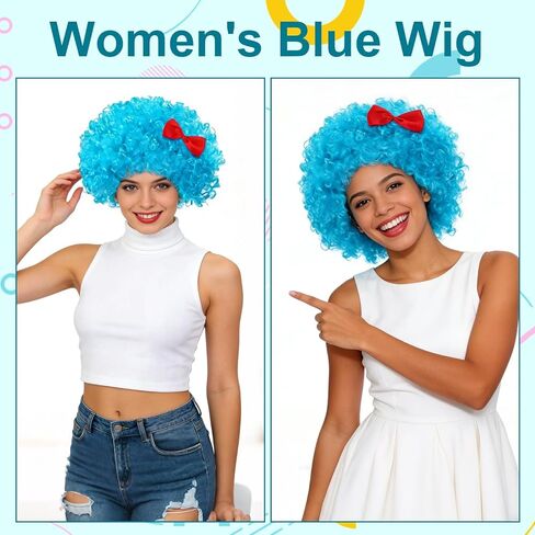 قطعتان من الشعر المستعار الأزرق المجعد، ثينج 1 وثينج 2، شعر مستعار أفرو أزرق لإكسسوارات اللعب التنكرية للهالوين، والحفلات ذات الطابع الخاص والمهرجانات الأخرى، هدايا غير تقليدية لأصدقائك وعائلتك in Kuwait
