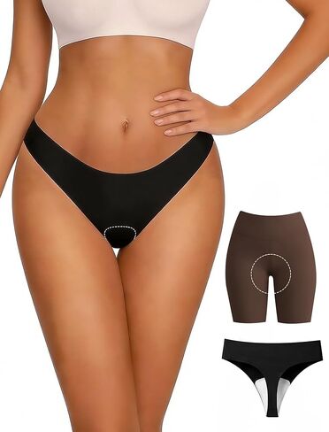 PoseFree Seamless Thong with Modesty Liner - Front Padded No Show Panty for Yoga Leggings in Kuwait