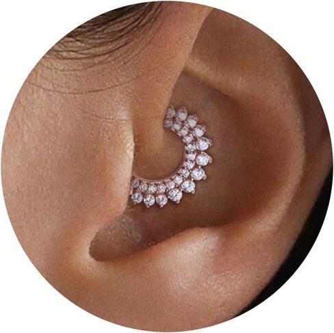 16G 8mm 10mm Daith ثقب المجوهرات الجراحية الصلب، 14K مطلية بالذهب الحاجز الدائري الفرس الغضروف أقراط للنساء هيبوالرجينيك مكعب زركونيا Daith مجوهرات النيكل الحرة الحلزون محارة هوب in Saudi Arabia