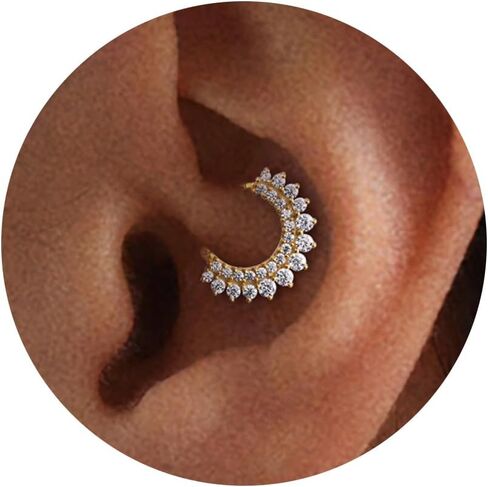16G 8mm 10mm Daith ثقب المجوهرات الجراحية الصلب، 14K مطلية بالذهب الحاجز الدائري الفرس الغضروف أقراط للنساء هيبوالرجينيك مكعب زركونيا Daith مجوهرات النيكل الحرة الحلزون محارة هوب in Kuwait
