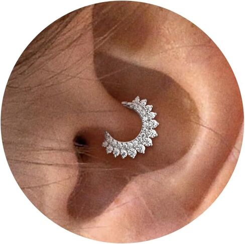 16G 8mm 10mm Daith ثقب المجوهرات الجراحية الصلب، 14K مطلية بالذهب الحاجز الدائري الفرس الغضروف أقراط للنساء هيبوالرجينيك مكعب زركونيا Daith مجوهرات النيكل الحرة الحلزون محارة هوب in Kuwait