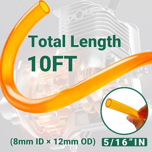 Premium TPU Fuel Line Hose 10FT – 5/16" ID × 12mm OD with 6 Clamps | Universal Fuel Line Hose for 2-Stroke & 4-Stroke Engines – Heavy-Duty Replacement for Fuel Systems in Saudi Arabia