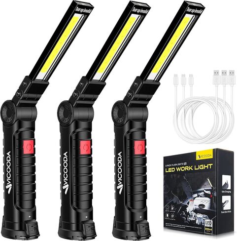 Rechargeable LED Work Light with Magnetic Base, USB 360° Rotating Magnetic Light, 5 Mode Mechanic Flashlight for Car Repair, Emergencies, Tight Areas (3 Pack) in Saudi Arabia