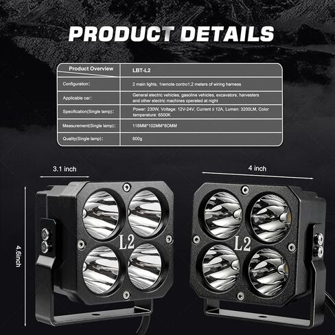 4 Inch Led Pods Light with Flashing Mode, White Off Road Driving Light Spot LED Bar Cube Lights 230W 3200LM Auxiliary Ditch Lights for SUV ATV Truck Boat with Remote Controller (2 Pcs) in Saudi Arabia