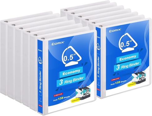 COMIX Heavy Duty 1 1/2 inch Slant-D Ring View Binder, 1.5 inch 3 Ring Binders, Hold 350 Sheets of 8.5" x 11" Paper, 8 Pack (White) in Kuwait