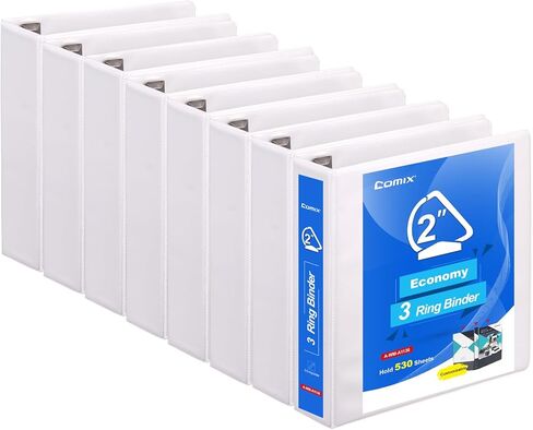 COMIX Heavy Duty 1 1/2 inch Slant-D Ring View Binder, 1.5 inch 3 Ring Binders, Hold 350 Sheets of 8.5" x 11" Paper, 8 Pack (White) in Kuwait