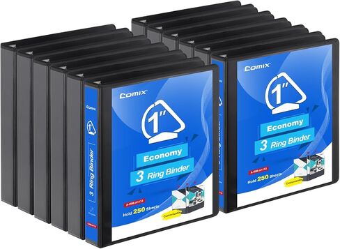 COMIX Heavy Duty 1 1/2 inch Slant-D Ring View Binder, 1.5 inch 3 Ring Binders, Hold 350 Sheets of 8.5" x 11" Paper, 8 Pack (White) in Kuwait