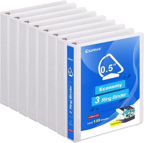 COMIX Heavy Duty 1 1/2 inch Slant-D Ring View Binder, 1.5 inch 3 Ring Binders, Hold 350 Sheets of 8.5" x 11" Paper, 8 Pack (White) in Kuwait