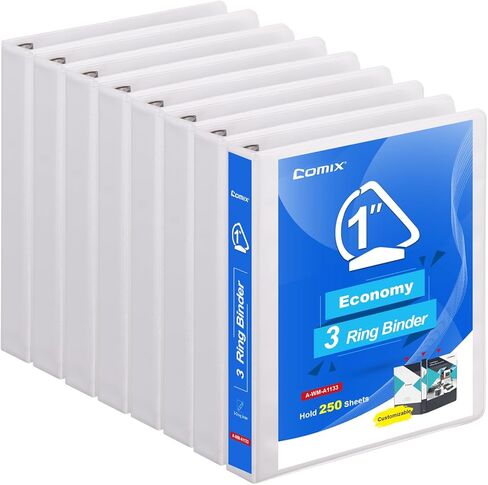 COMIX Heavy Duty 1 1/2 inch Slant-D Ring View Binder, 1.5 inch 3 Ring Binders, Hold 350 Sheets of 8.5" x 11" Paper, 8 Pack (White) in Kuwait