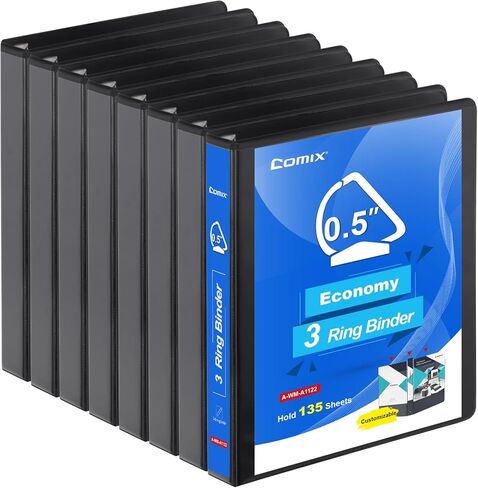 COMIX Heavy Duty 1 1/2 inch Slant-D Ring View Binder, 1.5 inch 3 Ring Binders, Hold 350 Sheets of 8.5" x 11" Paper, 8 Pack (White) in Kuwait