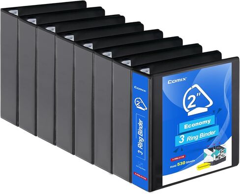 COMIX Heavy Duty 1 1/2 inch Slant-D Ring View Binder, 1.5 inch 3 Ring Binders, Hold 350 Sheets of 8.5" x 11" Paper, 8 Pack (White) in Kuwait