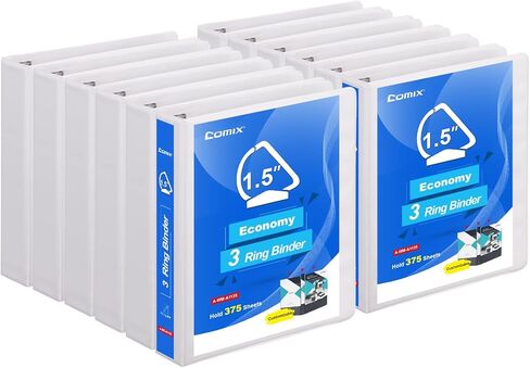 COMIX Heavy Duty 1 1/2 inch Slant-D Ring View Binder, 1.5 inch 3 Ring Binders, Hold 350 Sheets of 8.5" x 11" Paper, 8 Pack (White) in Kuwait