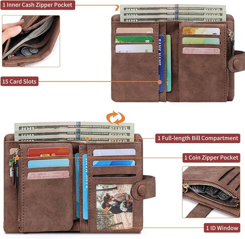 Womens Wallet Small Bifold Leather Wallets Women RFID blocking Ladies Wristlet with Card holder ID window Coin Purse in Saudi Arabia