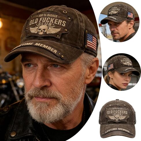 Old Fuckers Club Hat, 3D Embroidery and Rivets Vintage Baseball Cap, Unisex Retro Adjustable Hat Gift for Men & Women in Saudi Arabia