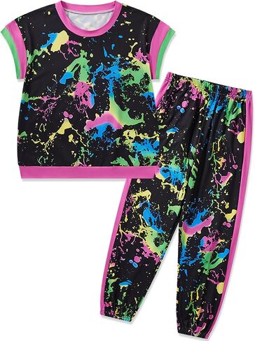 Girls Outifts Cool Girl Print Tie Dye short sleeves Long pants 2PS Teen Girl Clothes 6-14 Years in Saudi Arabia