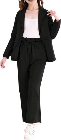 Milumia Girl's 2 Piece Outfits Open Front Collar Long Sleeve Blazer and Belted Pants Sets in Saudi Arabia