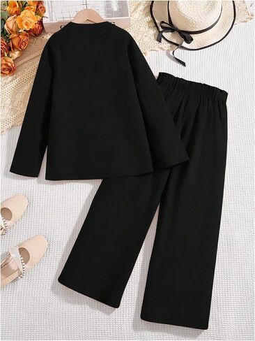 Milumia Girl's 2 Piece Outfits Open Front Collar Long Sleeve Blazer and Belted Pants Sets in Saudi Arabia