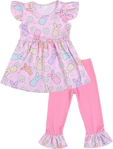 nebljgo Toddler Girl Bunny Clothing Sets Spring Summer T-Shirt Leggings Pants Outfit 3-8Y in Saudi Arabia