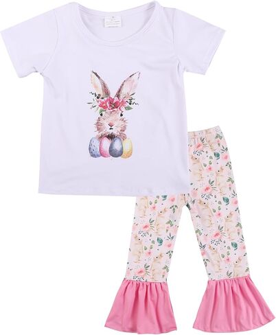 nebljgo Toddler Girl Bunny Clothing Sets Spring Summer T-Shirt Leggings Pants Outfit 3-8Y in Saudi Arabia