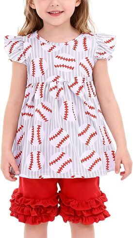 Toddler Girl Baseball Outfits Set Sports Print T-shirts Short Sleeves Pants Outfit 3-8Y in Saudi Arabia